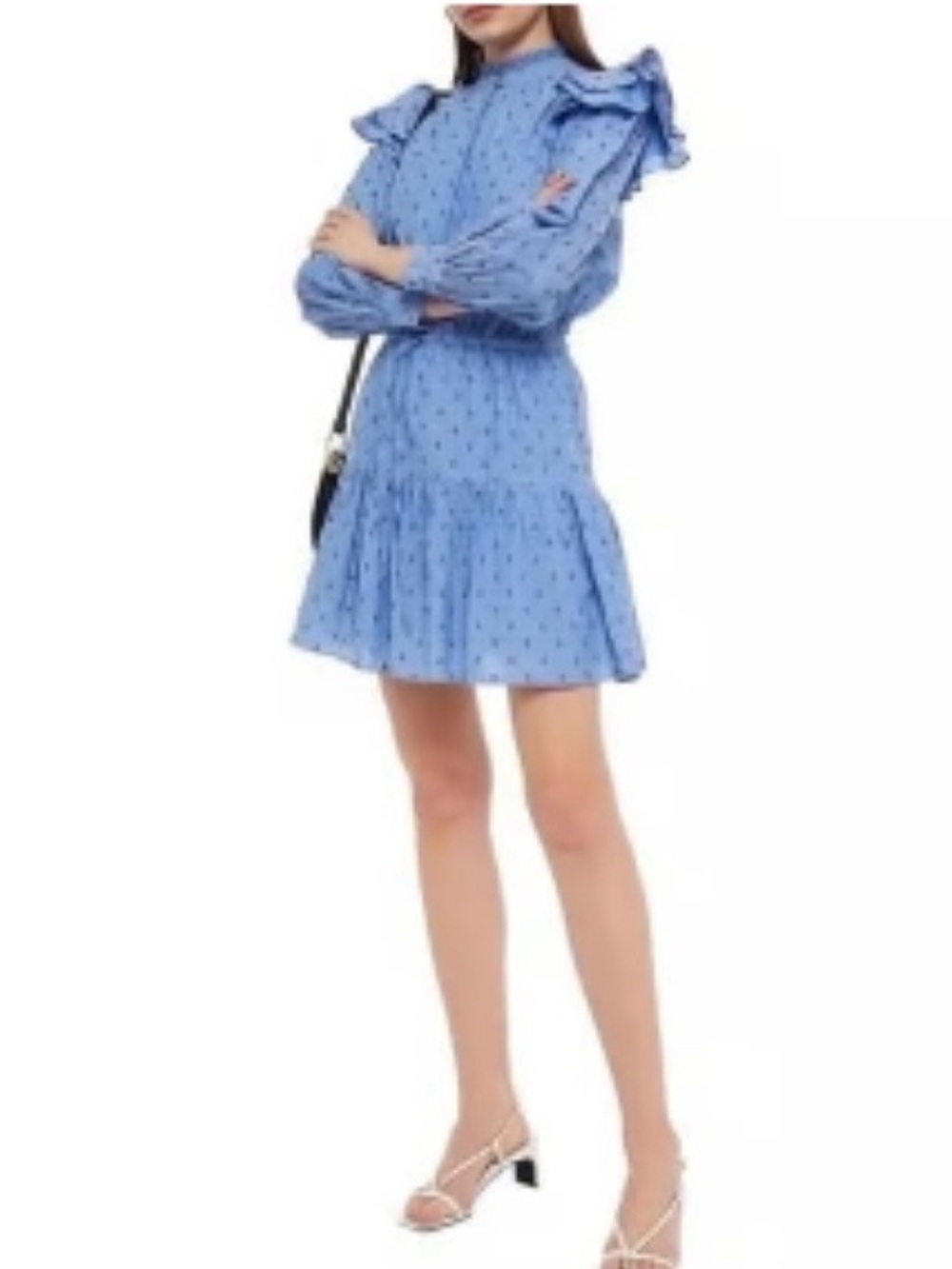 Joie Powder Blue Ruffle-Yoke Tiered Mini Dress